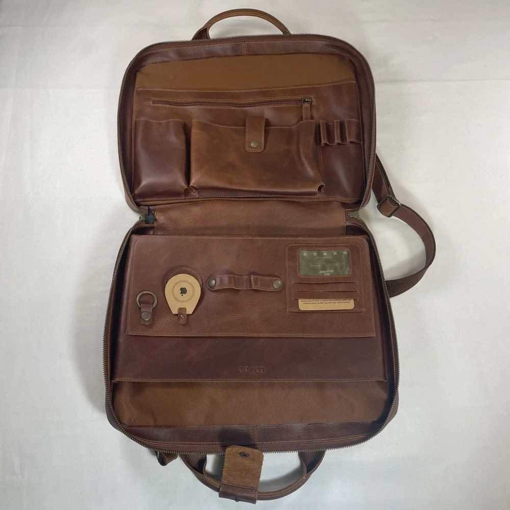 Full Grain leather handmade small batch retired Urban Briefcase Travel Bag NWOT